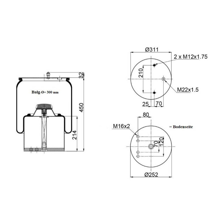 Luftfederbalg BPW-Typ Continental 942MB mit 2 Stehbolzen 
