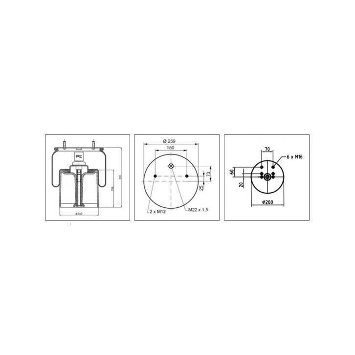 Luftfederbalg PE - Germany mit 2 Stehbolzen 