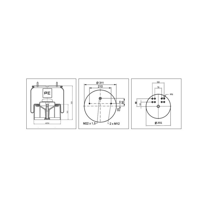Luftfederbalg PE - Germany mit 2 Stehbolzen 