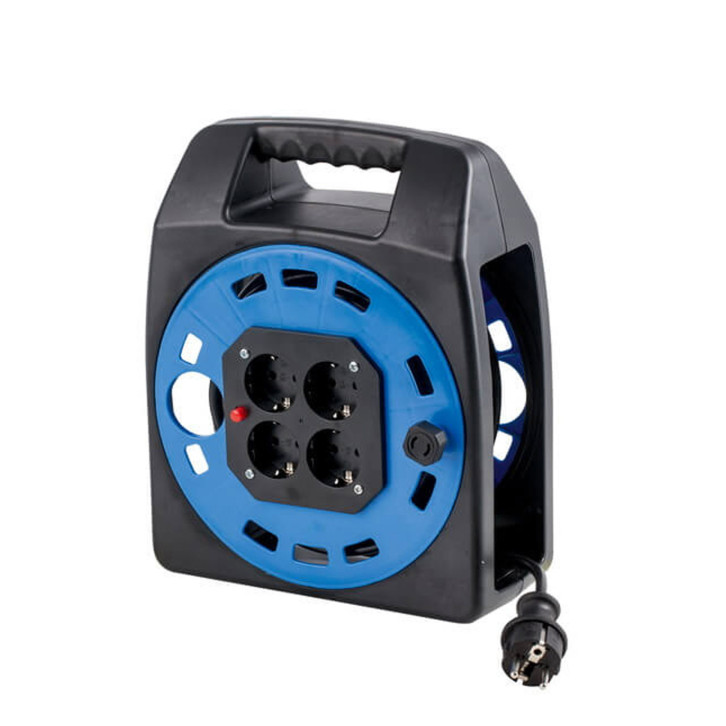 Cable reel with thermal overload protection holder with restart protection 