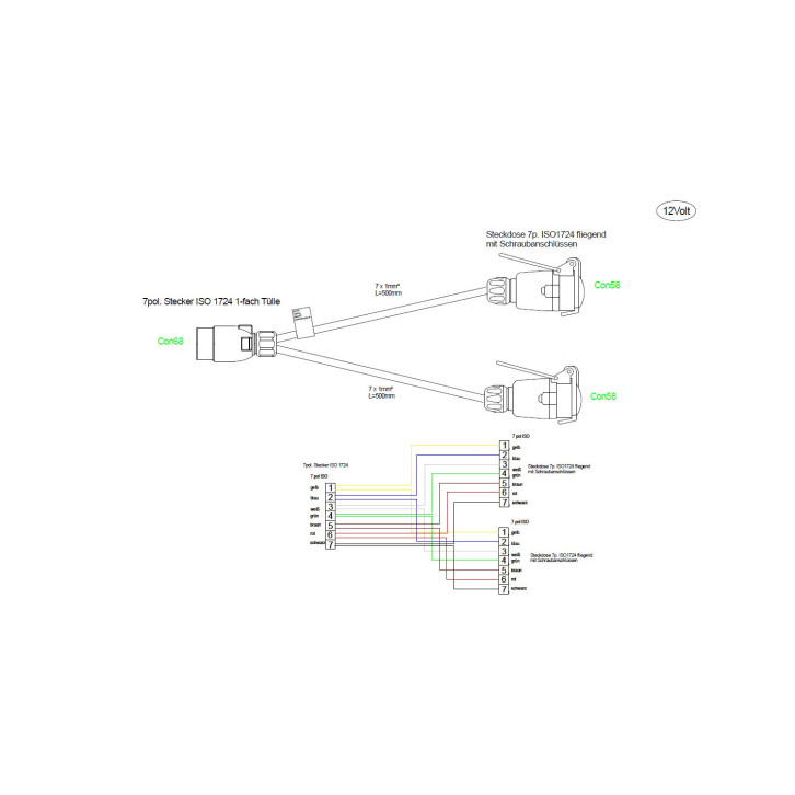 Intermediate cable with 1 plug and 2 couplings 