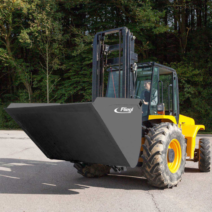 Tipping bucket for forklift carrier frame 