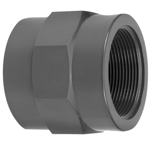 PVC-U threaded socket with adhesive socket and internal thread 