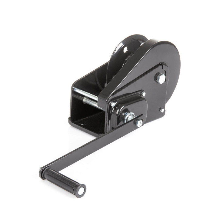 Cable winch with lever and automatic brake 