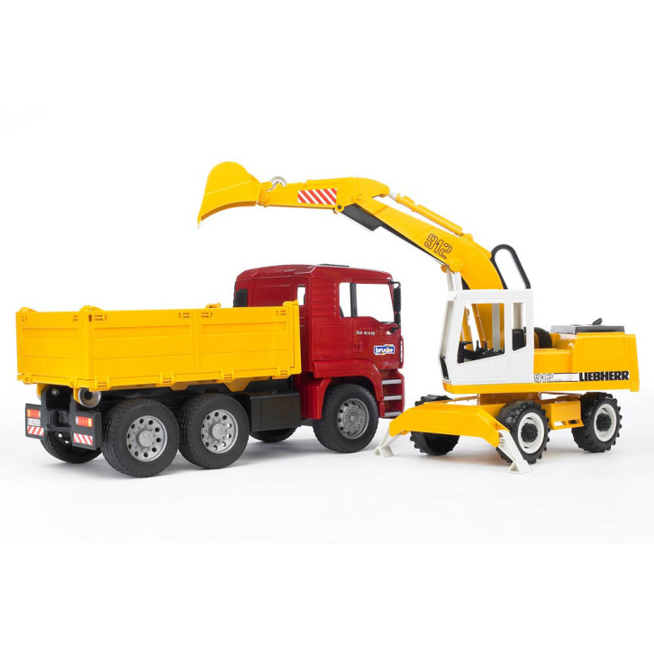 Spielzeug MAN TGA Kipp-LKW mit Liebherr Schaufelbagger 